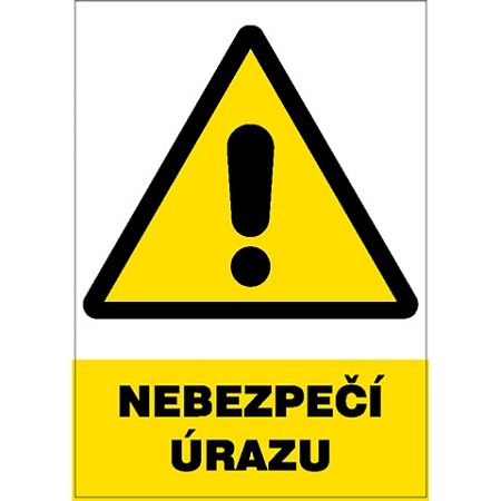 Značka Nebezpečí úrazu, samolepicí fólie, 148 × 210 mm